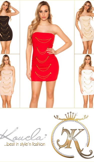 bandeau-minidress with chains and buttons Cappuccino